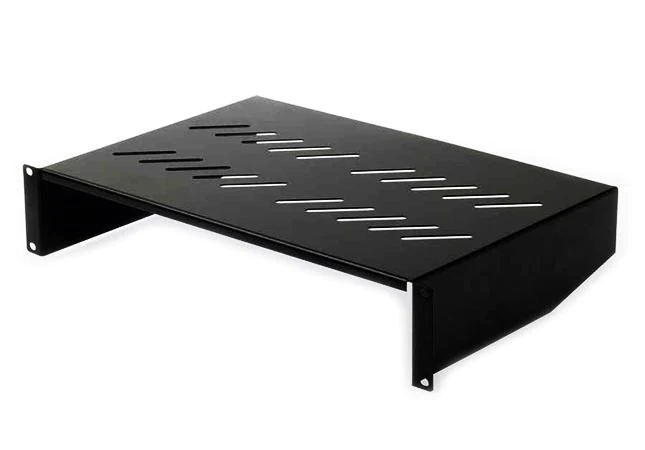 The 2RU 300mm Cantilever Shelf | Black is a durable and versatile shelf designed to provide additional storage space within a standard 19-inch server rack or network cabinet