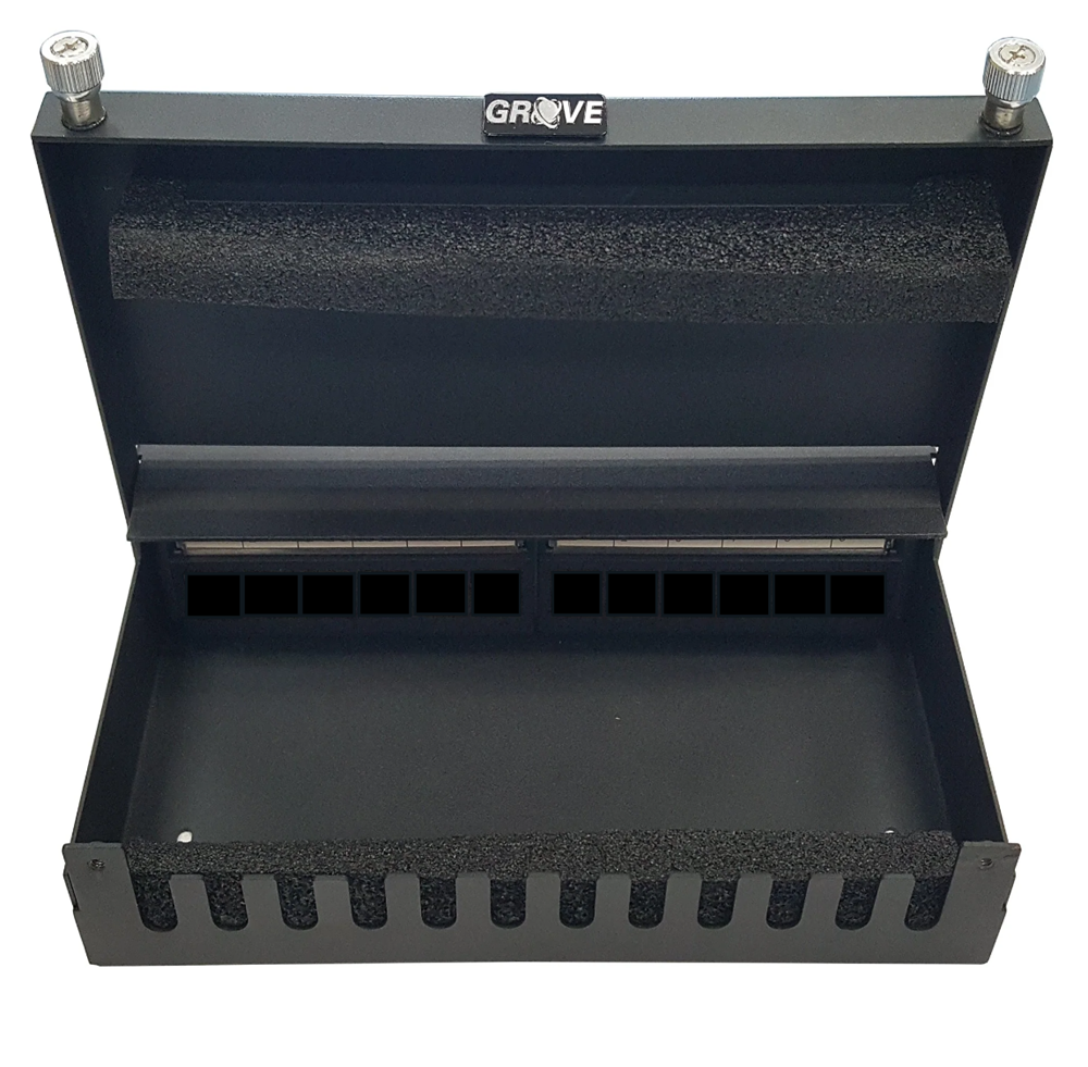 Grove 12 Port Consolidation Point with durable steel housing for structured copper cabling in offices, telecom, and commercial networks