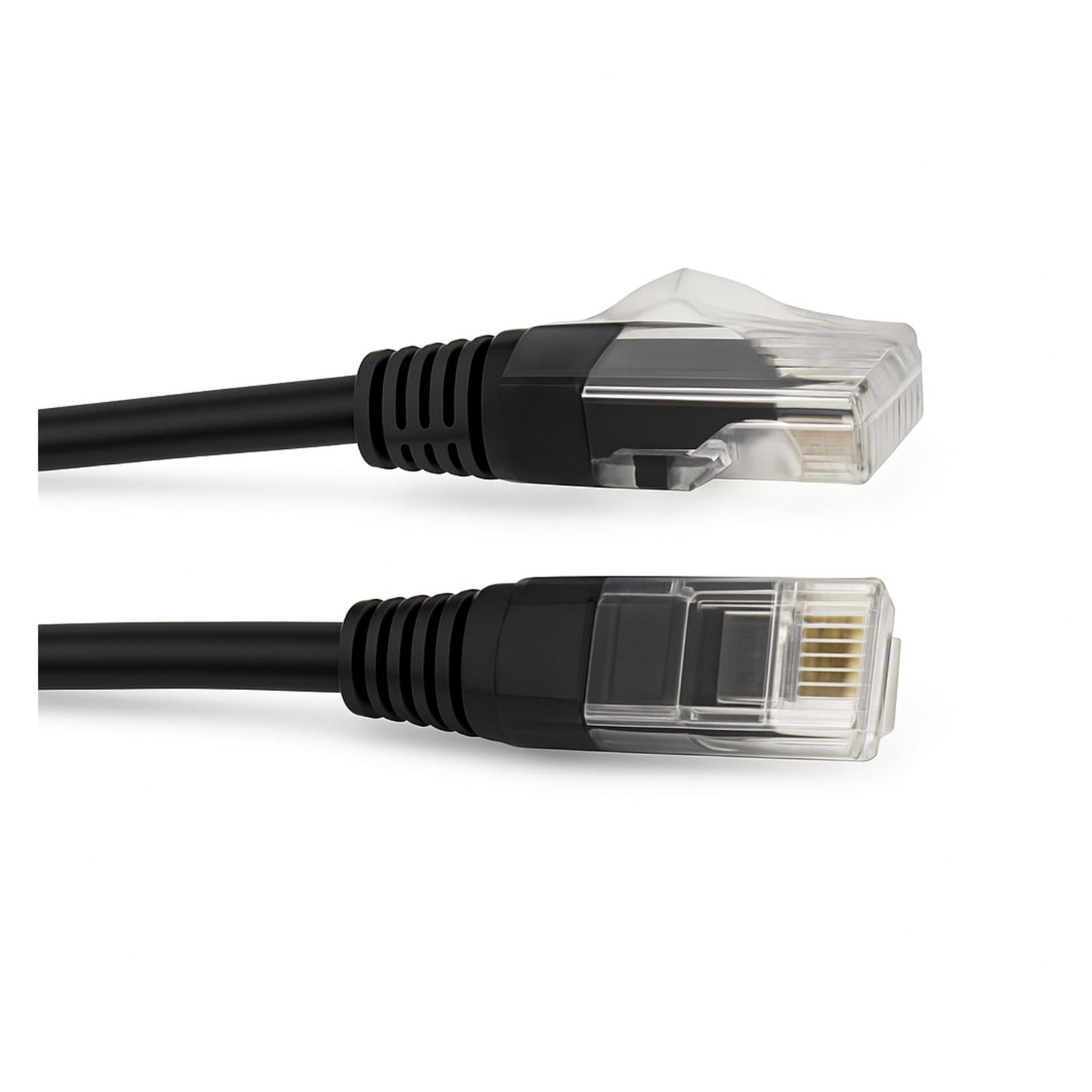 280mm Cat6 Thin 28 AWG LSZH Black Patch Lead with RJ45 connectors, supporting up to 1 Gbps and PoE.