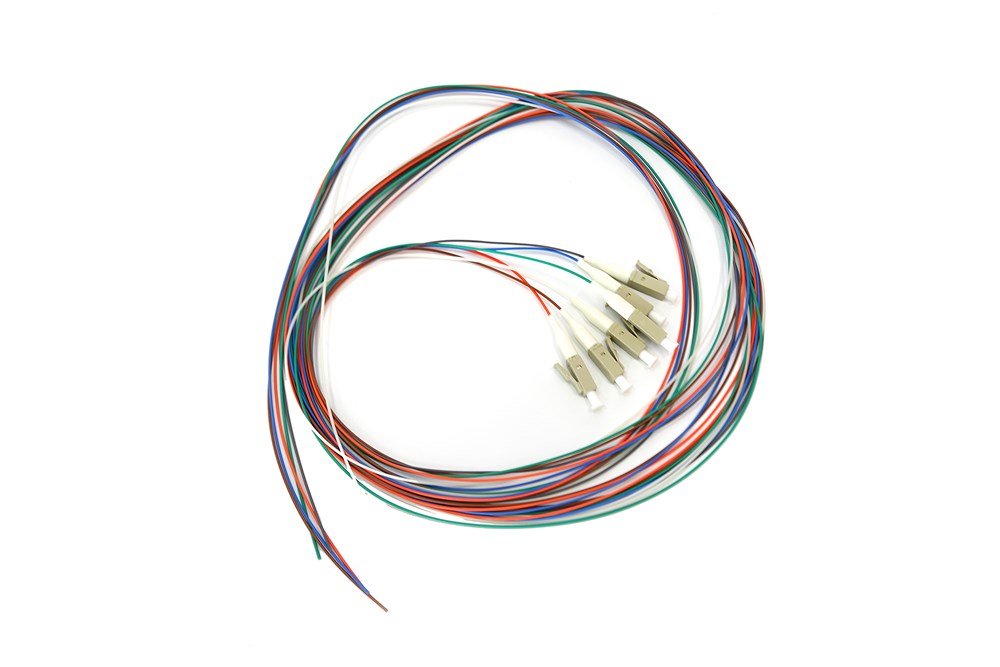 2 m LC OM1 multimode fibre pigtails, pack of 6, ideal for network splicing, data centres, and telecom cabinets