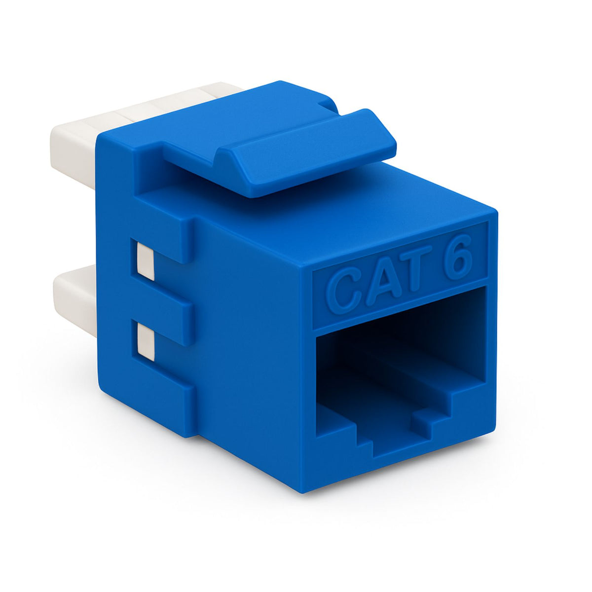 Blue Cat6 keystone panel jacks, bag of 12, for metric Ethernet wall plates and patch panels, high‑speed network installs