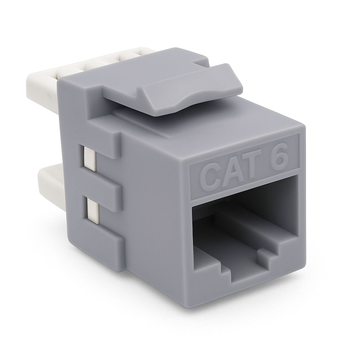 Grey Cat6 keystone jacks, bag of 12, for Ethernet wall plates and patch panels, metric standard networking