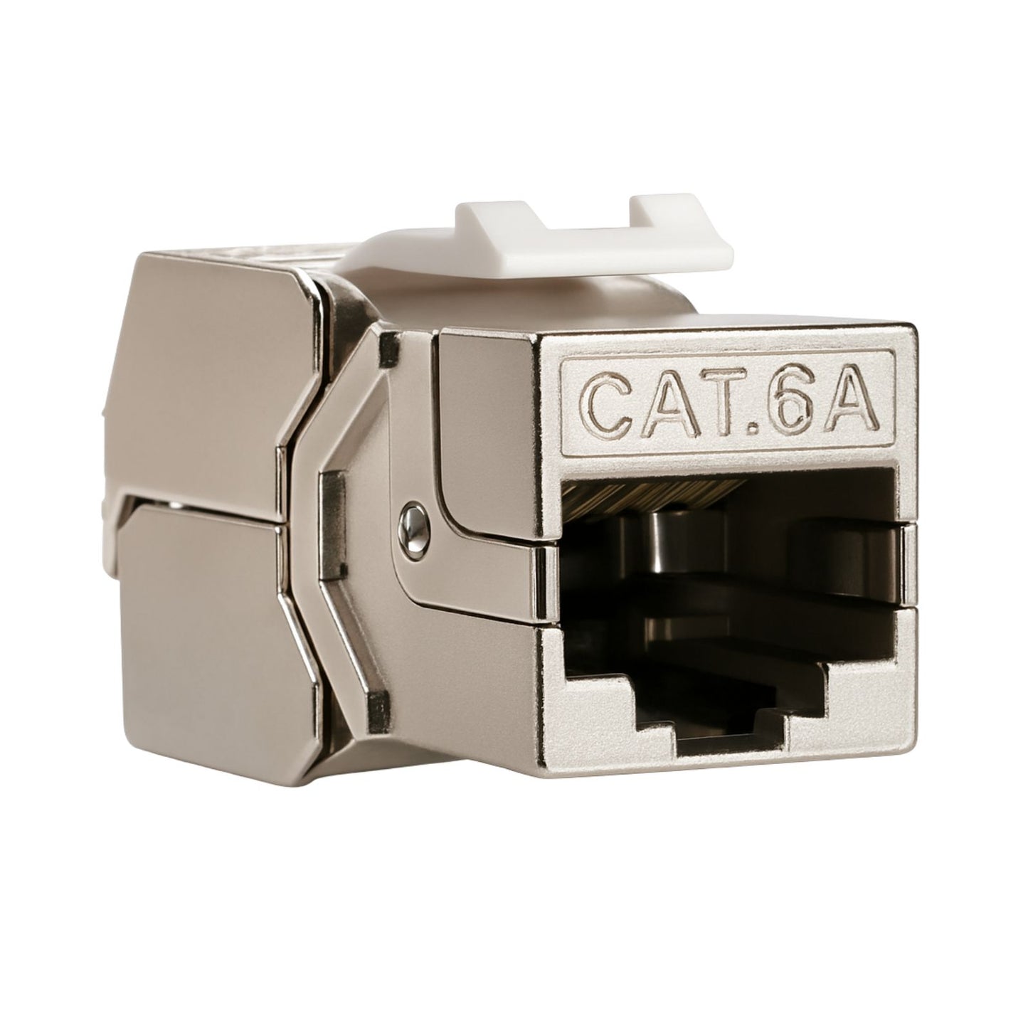 Cat6A Keystone Shielded Panel Jack for patch panels, providing shielded, high-speed 10G Ethernet network connectivity