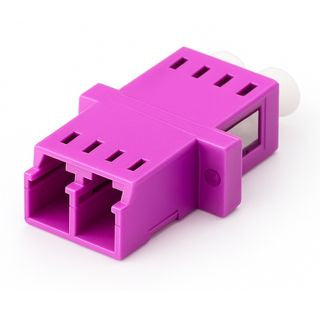 Grove LC MM OM4 Duplex Flangeless Coupler, low-loss adapter for connecting two LC duplex multimode fibres in data centres.