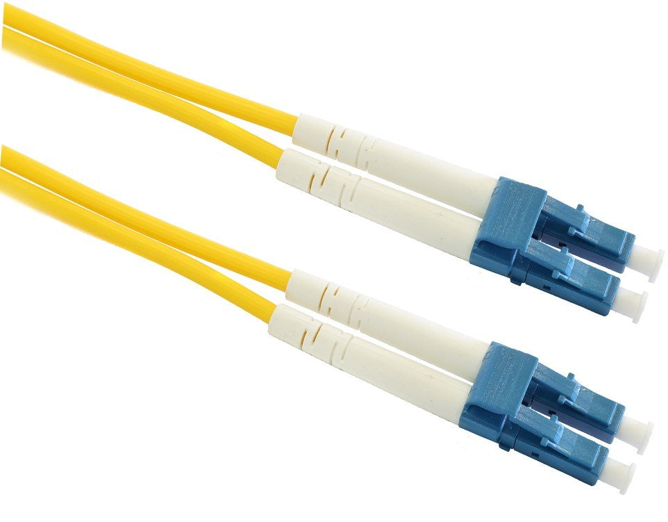 2M LC-LC OS1/OS2 Duplex Patch Lead (LSZH) with 9/125µm fiber for high-speed data transmission up to 10 Gbps in safe, confined spaces.