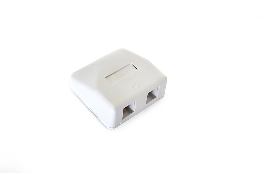 Grove 2-Port Unloaded Surface Mount Box for easy installation of network or telephone outlets.