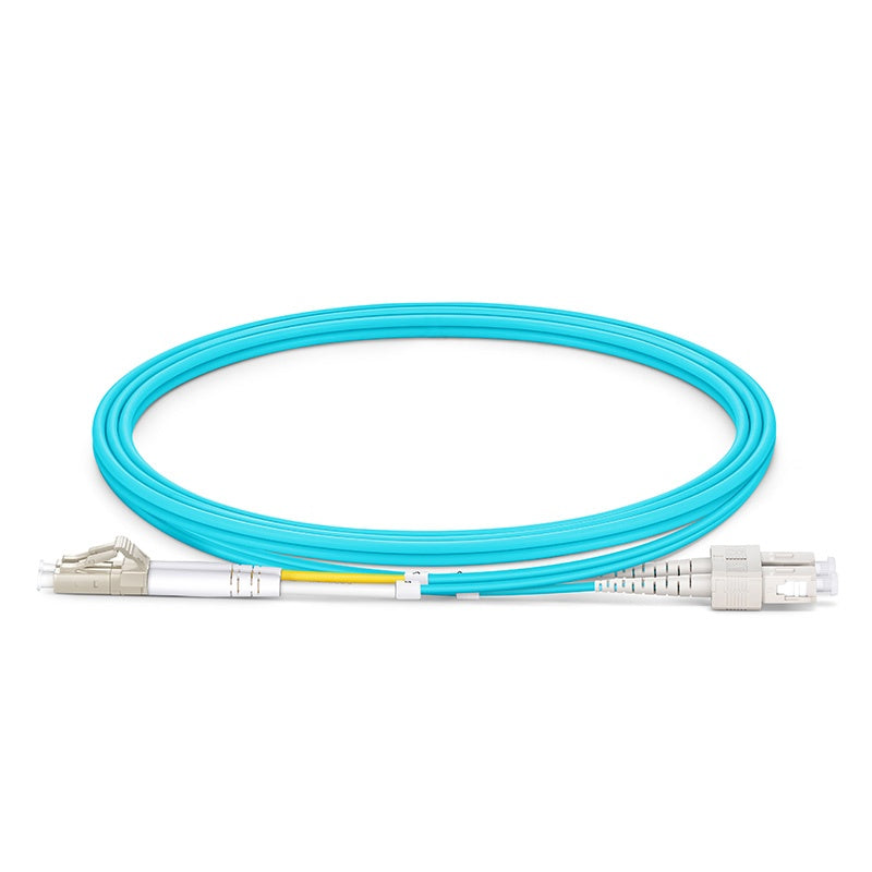 2M SC-SC OM3 duplex patch lead with LSZH jacket for high-speed 10Gbps fiber-optic connections, ideal for data centers and network setups.