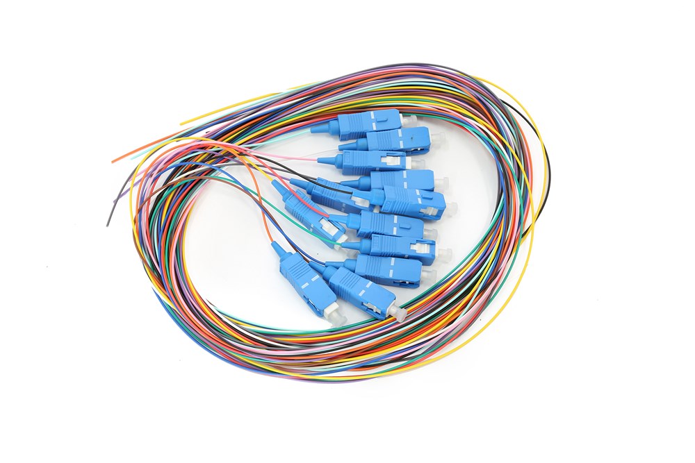 Grove 2M SC Singlemode OS1/OS2 Fibre Pigtail Pack of 12 with LSZH jacket, colour-coded for splicing and long-distance fibre cabling.