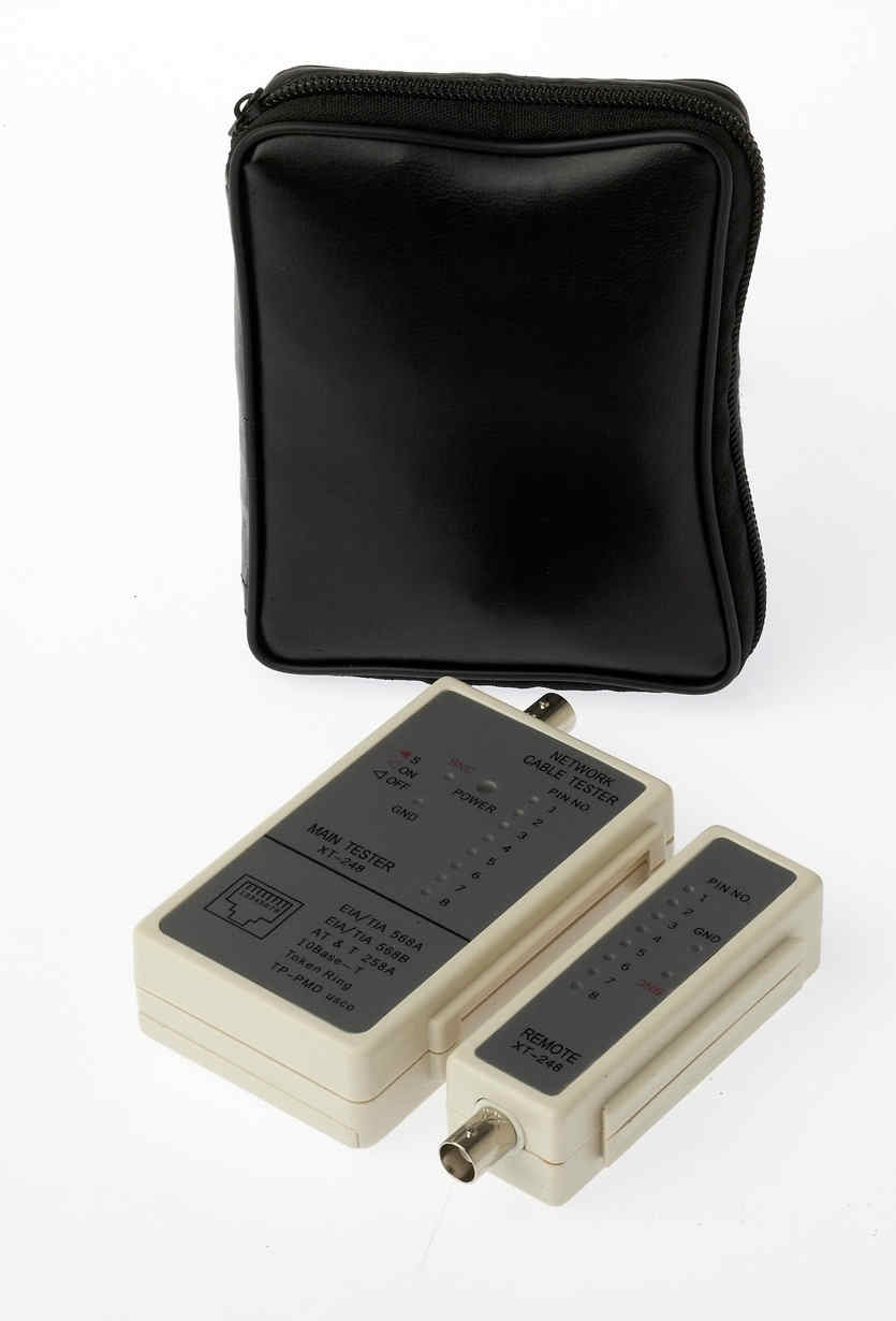 UTP/BNC Tester & Remote for testing Cat5e/Cat6 UTP and coaxial cables, checking continuity and wiring integrity.
