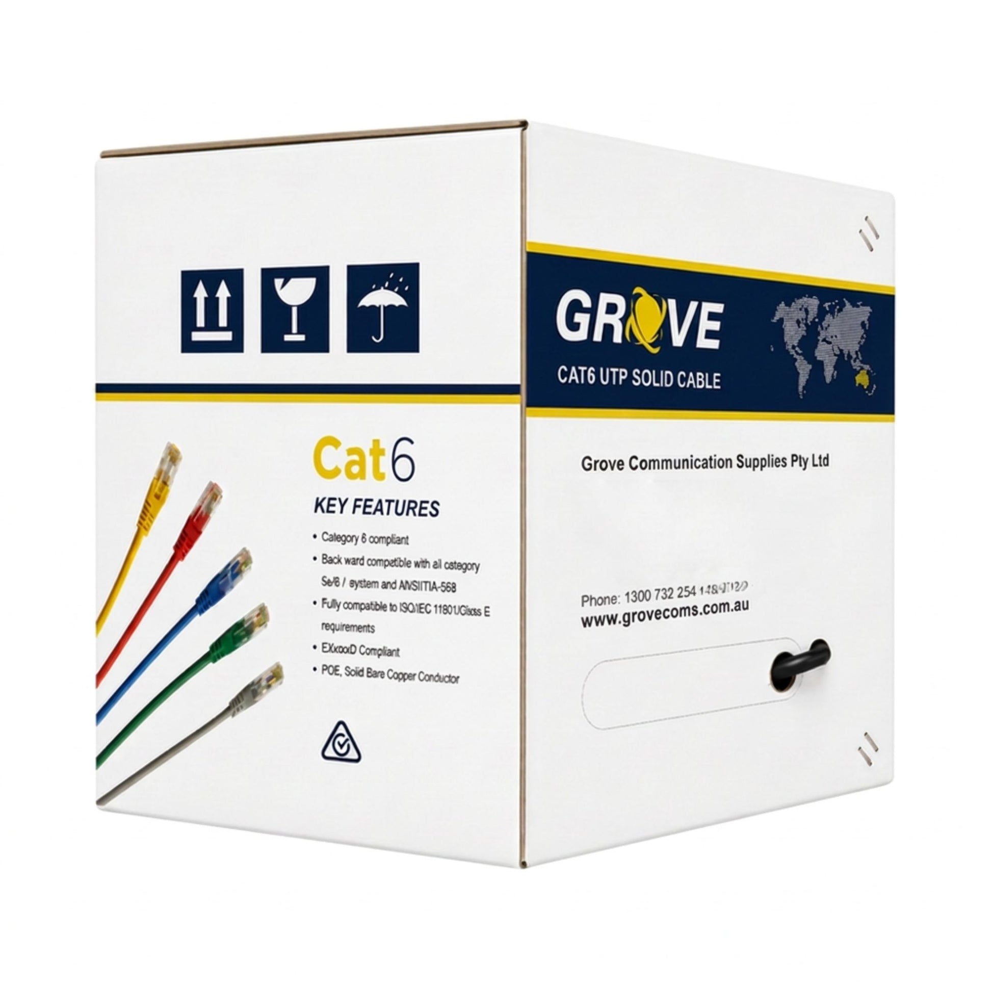 GROVE CAT6 Outdoor UTP Gel Filled Cable 305m pull box for direct burial and outdoor Ethernet installations.