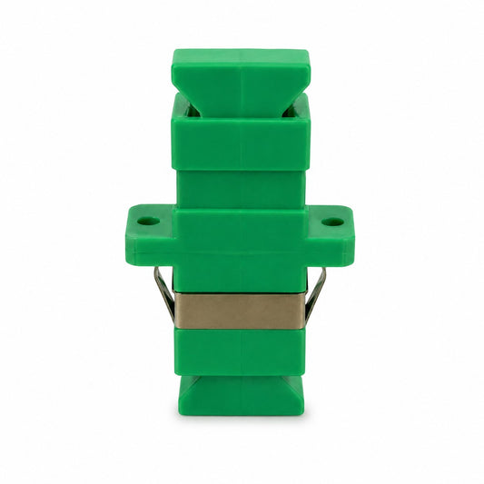 SCA SM OS1/OS2 Simplex Fibre Optic Coupler with flange for secure panel mounting in single mode fibre networks.