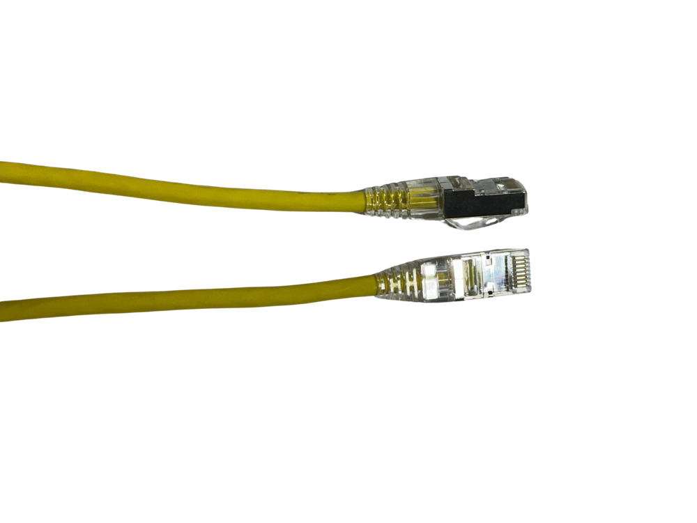 Yellow Grove 280MM Cat6A Thin S/FTP Patch Lead 28AWG for secure, high-speed networking in compact spaces, ideal for professional and home environments.