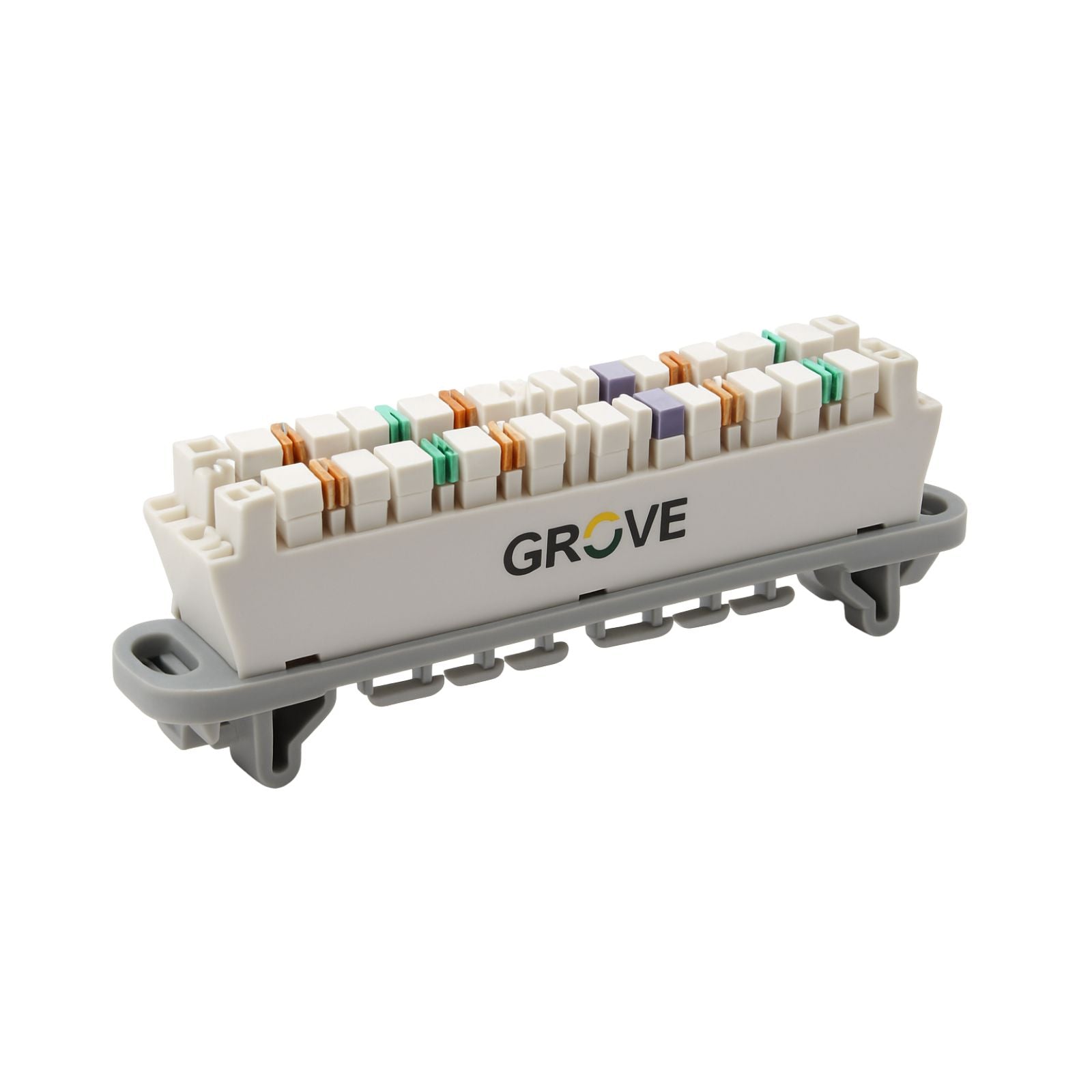 Grove electronic component holder with labeled slots on a white background