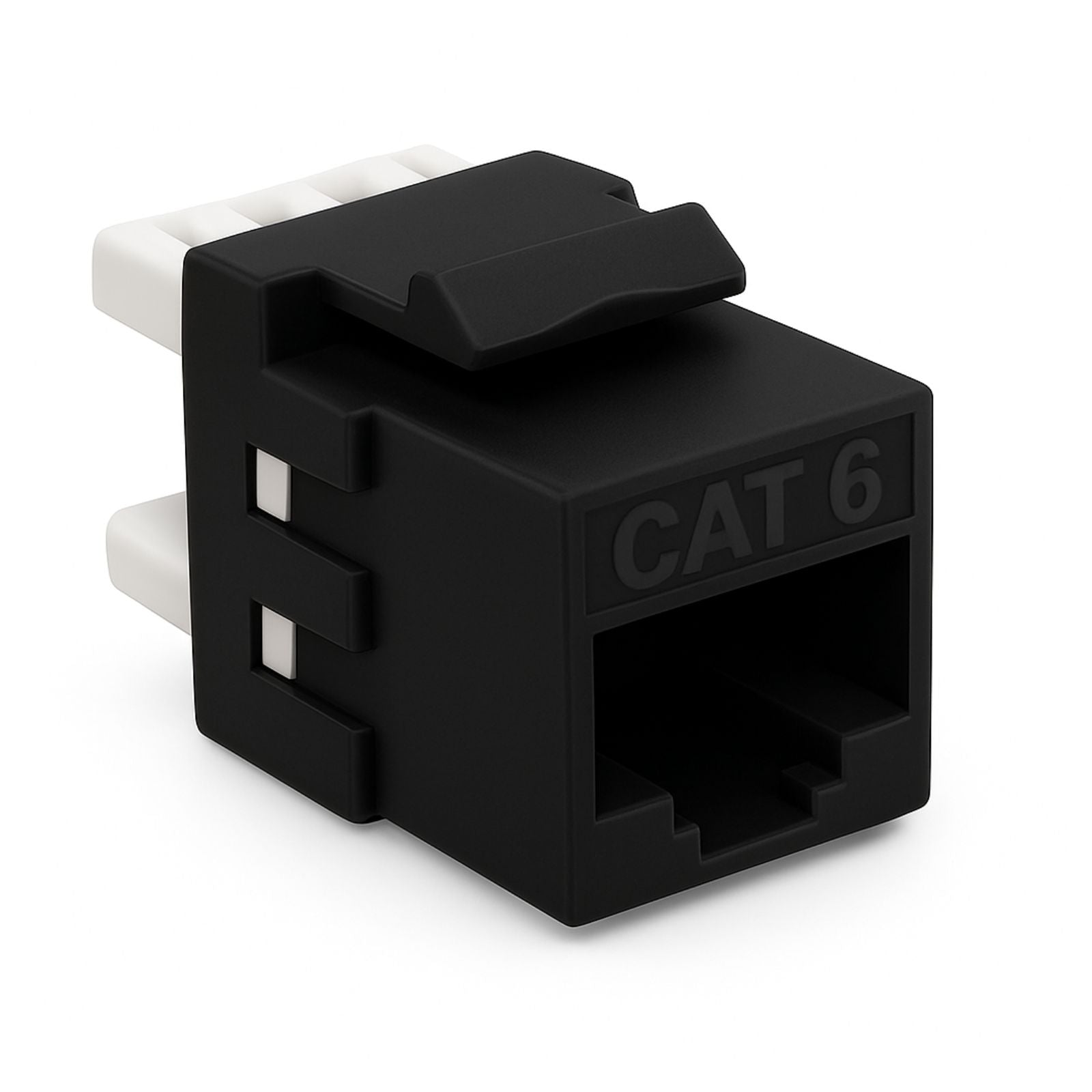 Black Cat6 keystone panel jacks, bag of 12, for metric Ethernet wall plates, patch panels, high-speed network installs
