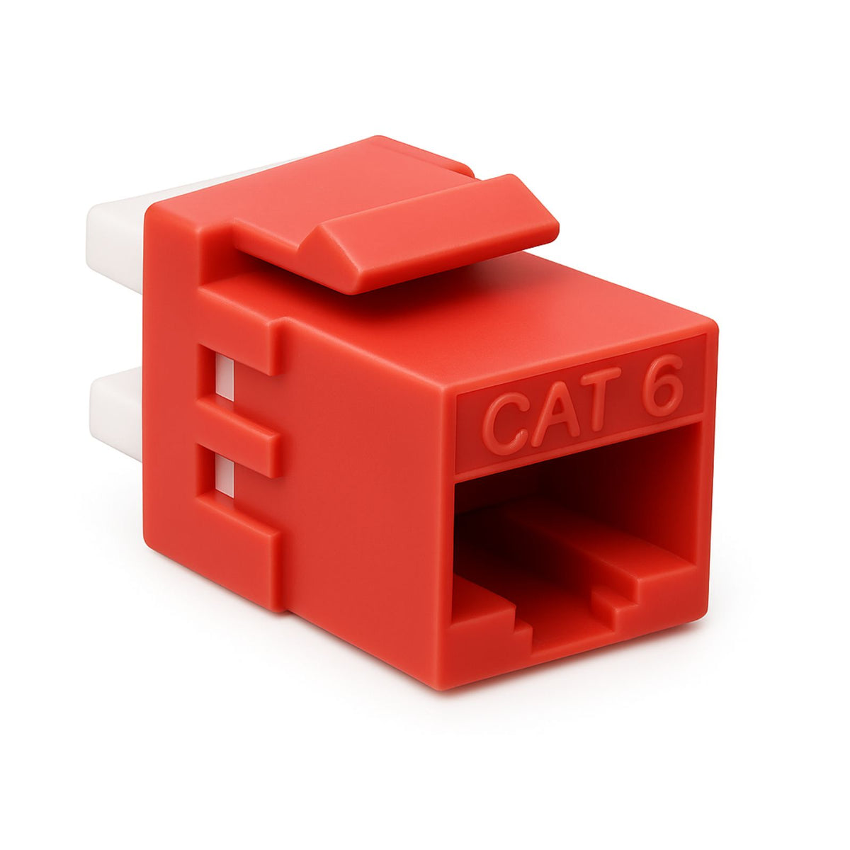 Red Cat6 keystone panel jacks, bag of 12, for metric Ethernet wall plates and patch panels, high‑speed networking