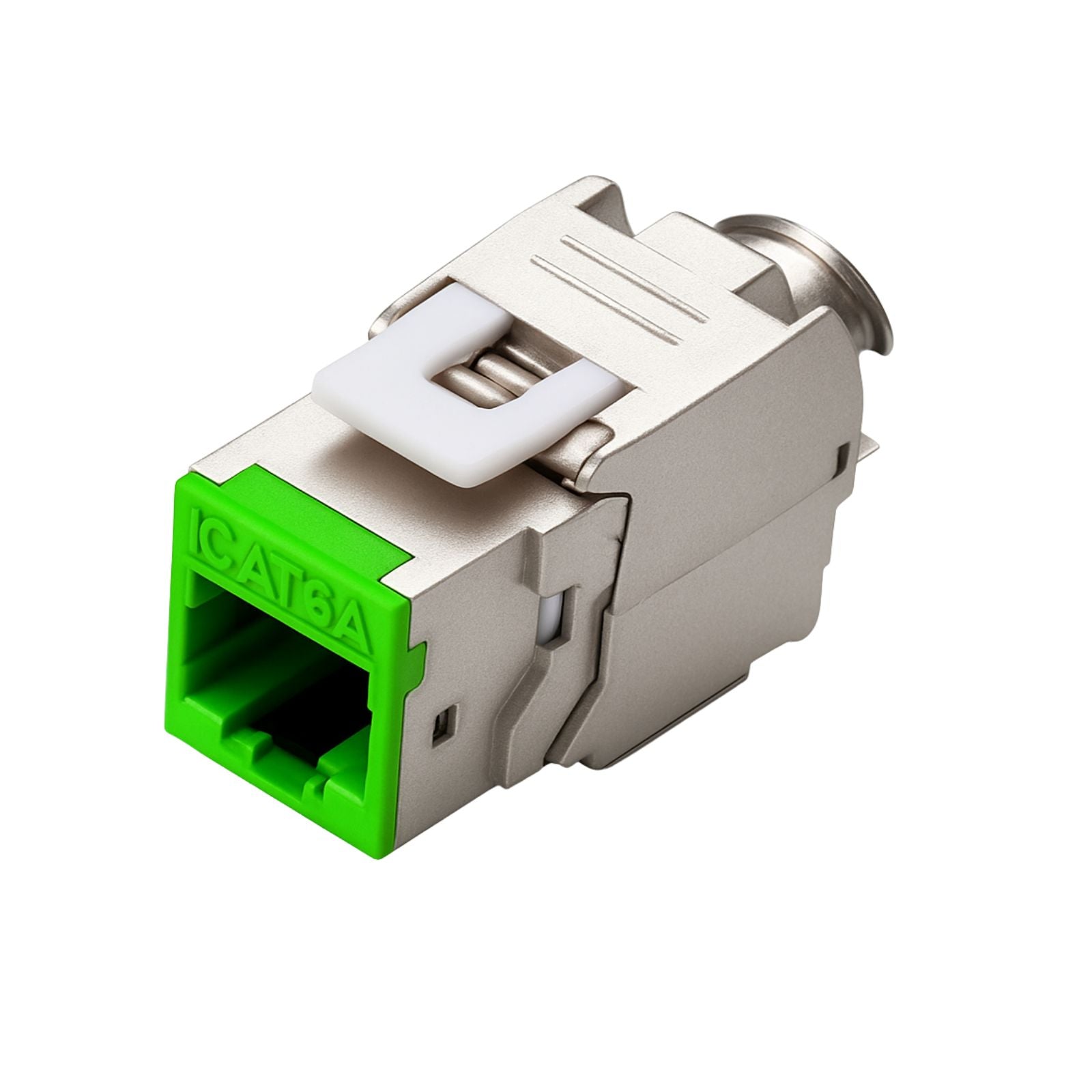 Green Cat6A Shielded Keystone Panel Jack, bag of 12, for reliable 10G Ethernet and structured patch panel installations