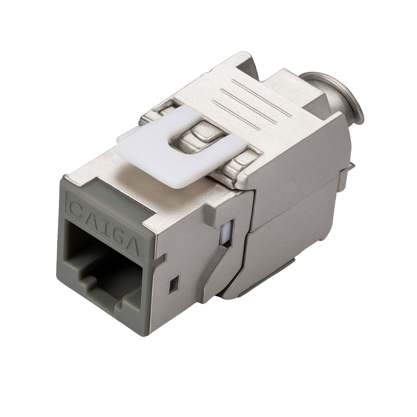 Grey Cat6A Shielded Keystone Panel Jack, bag of 12, providing reliable 10G Ethernet connectivity for structured patch panel installations